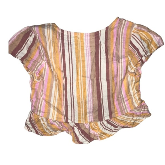 Aeropostale Striped V Neckline Tie Front Short Sleeved Shirt Size Small - Picture 2 of 5